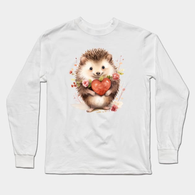 Cute Hedgehog Love Valentine Long Sleeve T-Shirt by CunninghamWatercolors